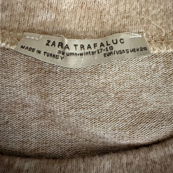 Zara Trafaluc Oatmeal Beige Pearl Beaded Oversized Sweater Size S - Picture 9 of 11